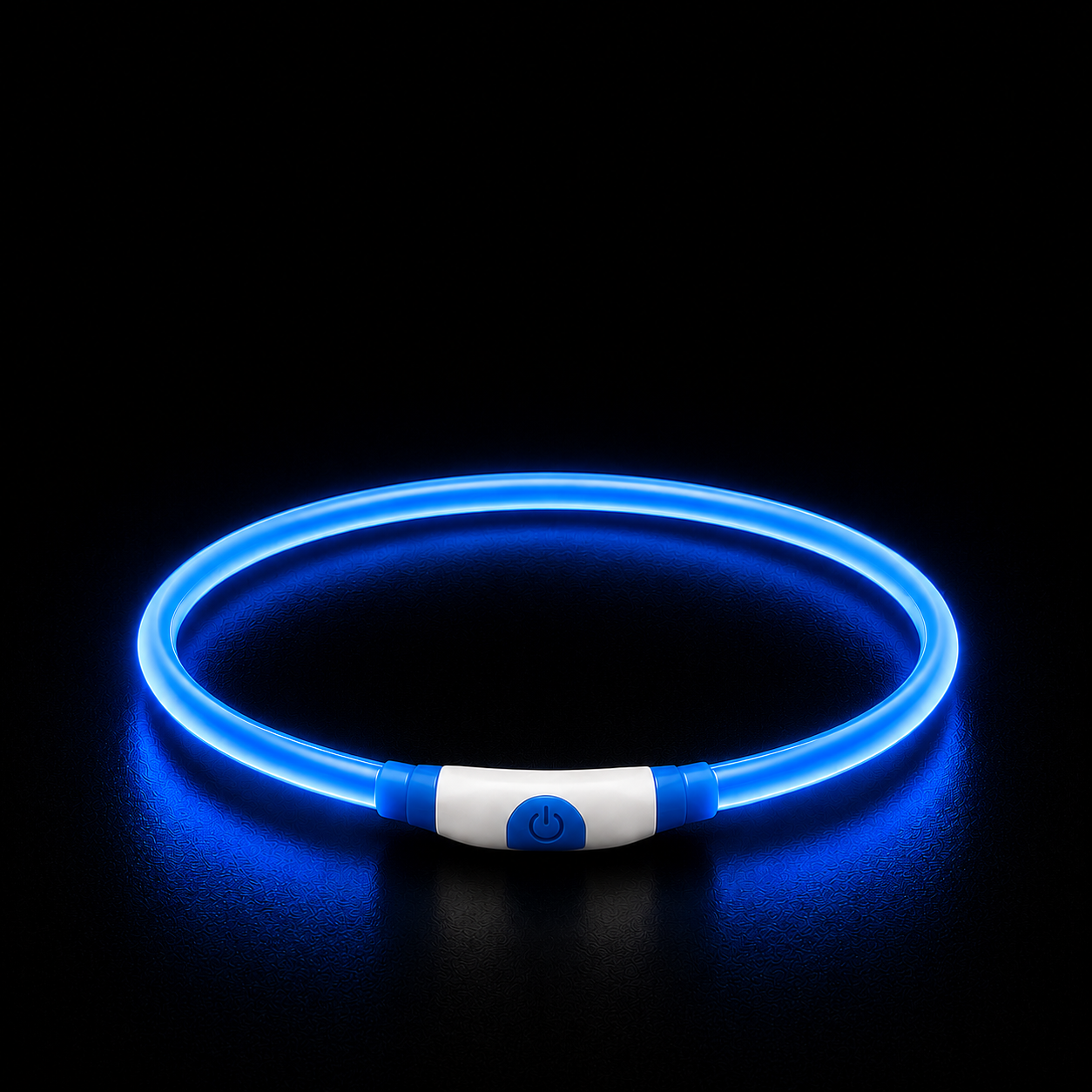 Blue LED necklace on a black background