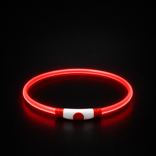 Red glowing necklace with a white accent on a black background