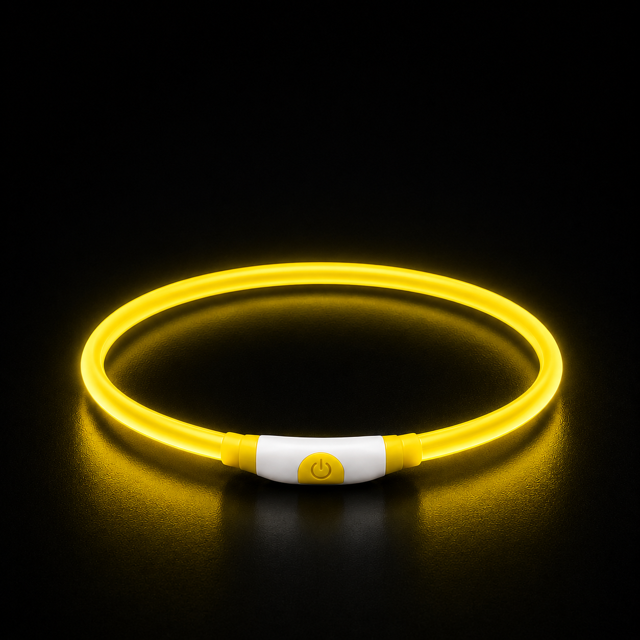 Yellow LED dog collar on a black background